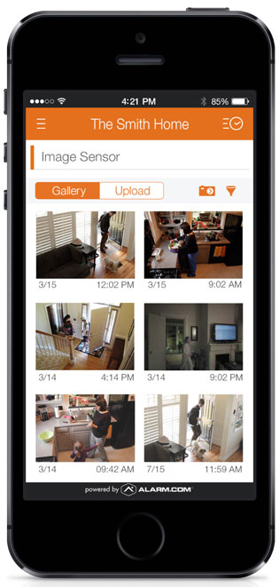 Images from a home security system shown on a smart phone