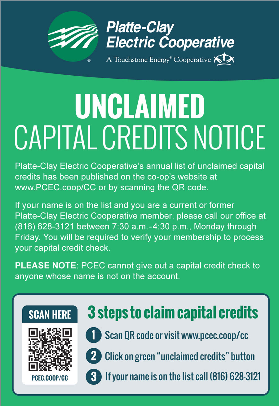 PCEC Unclaimed Capital Credits Notice